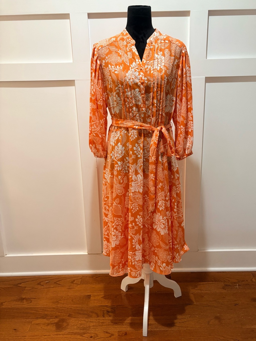 NWT - Nanette Lepore Orange & White Floral Shirtdress - Size 14